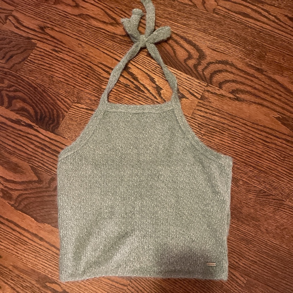 Green Fuzzy Halter Knit Top
